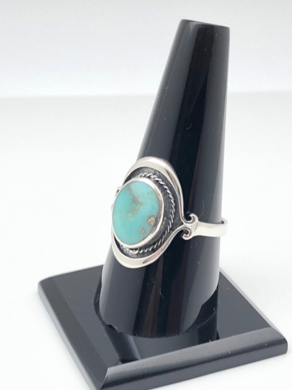Braided Bali Turqouise Ring Oxidized Sterling Silver Size 8